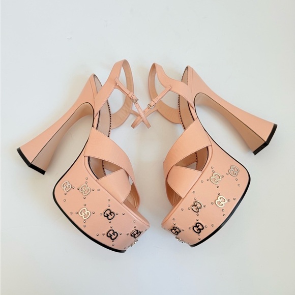 Gucci Pink Leather GG logo studded Platform Janaya high Heel sandals EU 42 - Picture 6 of 15